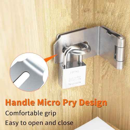 HOWDIA 4 Inch Door Hasp Latch 90 Degree, Stainless Steel Safety Right Angle Padlock Hasp Locking Latch Security Door Clasp Hasp Lock Latch for Push/Sliding/Barn Door, 2mm Thick, Brushed Silver