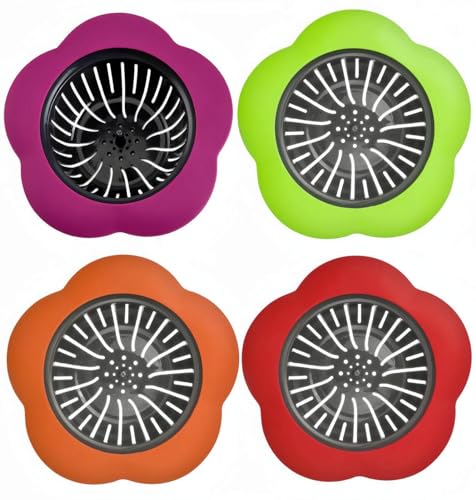 Silicone Sink Drain Strainer 4-Pack for Kitchen | Food Debris Filter