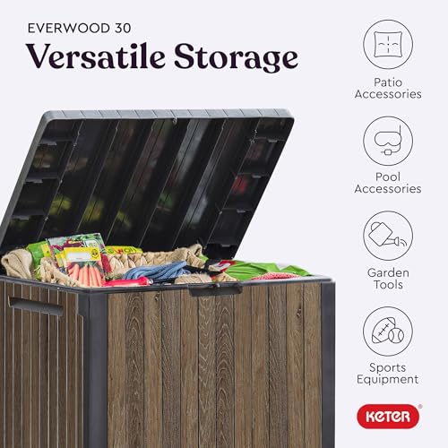 Keter Everwood Walnut 30 Gallon Outdoor Storage Box & Side Table