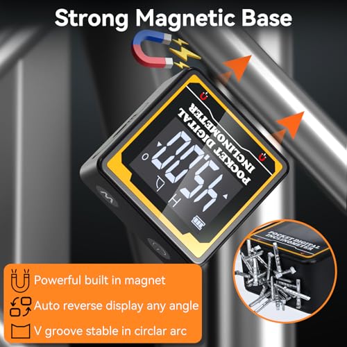 Preciva Magnetic Digital Angle Finder 4-Sided Inclinometer with Backlit LCD, USB-C, IP54
