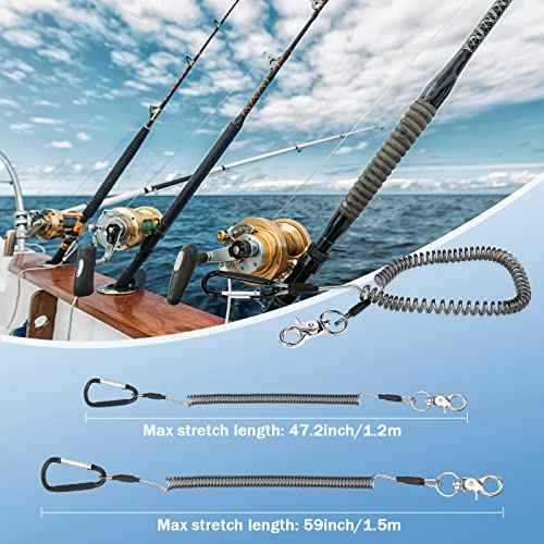 Woanger 6 Pack Fishing Lanyard Steel Wire Coiled Lanyard Tool Lanyards for Hand Tools Kayak Retractable Tool Leash Fishing Rod Safety Lanyards Gear with Alloy Clips for Pliers Boating