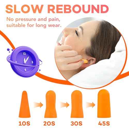 VOISEN 150 Pairs Foam Ear Plugs, Ear Plugs for Sleeping Noise Cancelling, 32dB NRR, 37dB SNR Earplugs for Sleeping, Snoring, Studying, Loud Events, Traveling & Concerts, A Storage Box, Orange