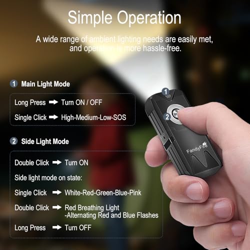 650 High Lumen EDC Keychain Flashlight, Rechargeable Mini Clip-on Flashlight with RGB Light, IP66 Waterproof, Multi-Functional & Tail Magnet for Outdoor Emergency Gear(EV25)