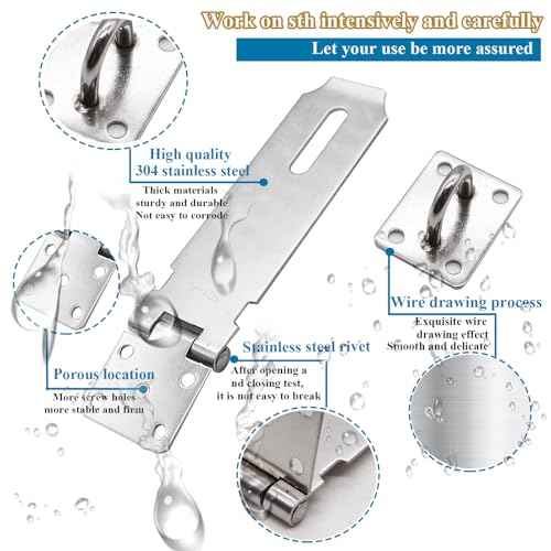 5 Inch Door Locks Hasp Latch 2 Pack,304 Stainless Steel Safety Padlock Clasp Hasp Lock Latch with Combo Lock & Padlock,Heavy Duty Gate Latch Lock with Screws