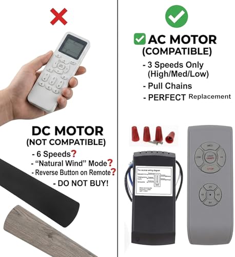 LPHUMEX White 3-in-1 Ceiling Fan Remote Control Kit for AC Motor Fans - Standard