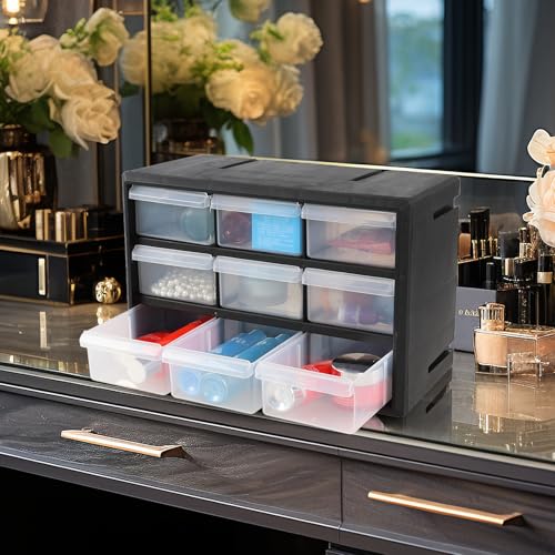 Obstnny 9-Drawer Plastic Parts Storage Cabinet, Black — Hardware & Craft Organizer