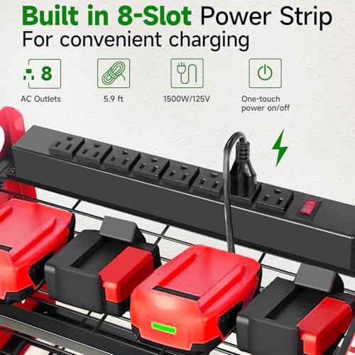 Garden Power Tool Organizer, Heavy Duty Tools Storage Rack Wall Mount with Charging Station, 3 Layers Yard Tool Shelf Drill Holder for Ryobi Tools - Ideal for Garage, Workshop