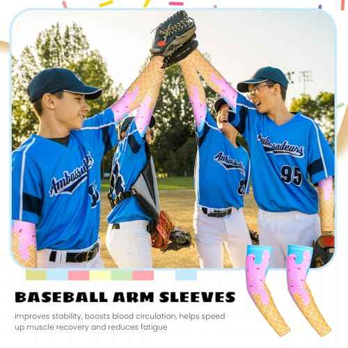 Ice Cream Baseball Arm Sleeves Cone Compression Arm Sleeves for Adult Sport Baseball Football