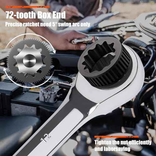 Egofine 9/16 inch Ratcheting Combination Wrench SAE, Industrial Grade Gear Spanner with 12-Point Design, 72-Tooth Ratchet, Chrome Vanadium Steel