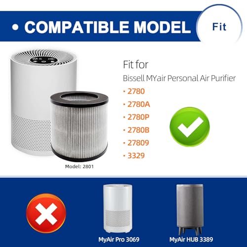 ADDFRESH 2-Pack Replacement Filter for Bissell MYair 2780A/2780B/2780P/27809, Compare to 2801