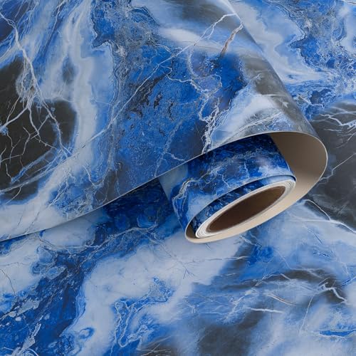 VaryPaper 15.7''x78.7'' Abstract Royal Blue Marble Contact Paper Waterproof Marble Wallpaper Peel and Stick Countertops Table Vinyl Wrap Self Adhesive Removable Wall Paper for Kitchen Bedroom Bathroom