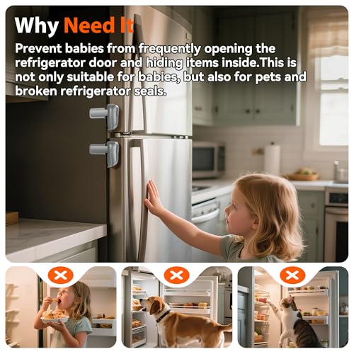 2 Pack Fridge Locks, Single Door Refrigerator Lock for Kids Safety, Durable ABS Child Proof Freezer Latch to Keep Door Closed, Easy Install Child Lock for Fridge, No Tools Need or Drill