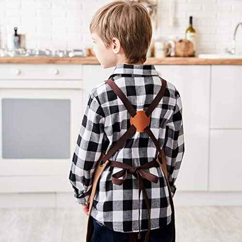NEOVIVA Heavy Duty Work Apron for Kid Boys with Pockets and Adjustable Cross-back Straps