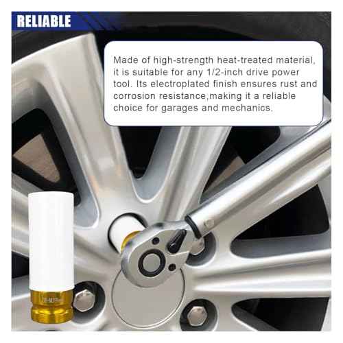 1/2" Drive 19 mm Lug Nut Impact Socket, Non-Marring Deep Lug Nut Socket, Thin Wall Wheel Rim Protector Sleeved Socket (19mm/0.7inch)