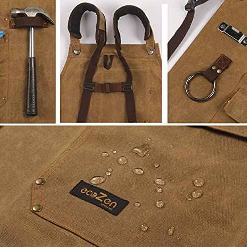 ecoZen Lifestyle Woodworking Apron for Men - Heavy Duty Waxed Canvas Carpenter Apron - For Workshop, Fully Adjustable S-XXXL