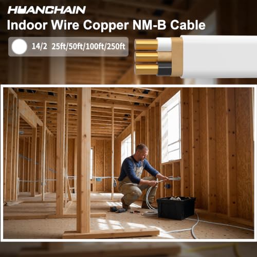 HUANCHAIN 14/2 W/G NMB Non-Metallic Sheathed Electrical Cable 100FT White