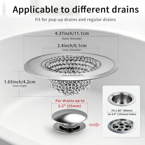 TRAPMATE Silver Shower Drain Hair Catcher - Easy Flip Clean Bathtub Protector