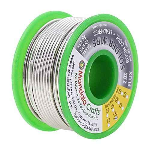 Mandala Crafts Lead Free Solder Wire with Solder Flux - 100g 1.5mm Rosin Core Solder for Electronics - Ag0.3 Cu0.7 Sn99 SAC Tin Soldering Wire for Stained Glass Electrical PCB
