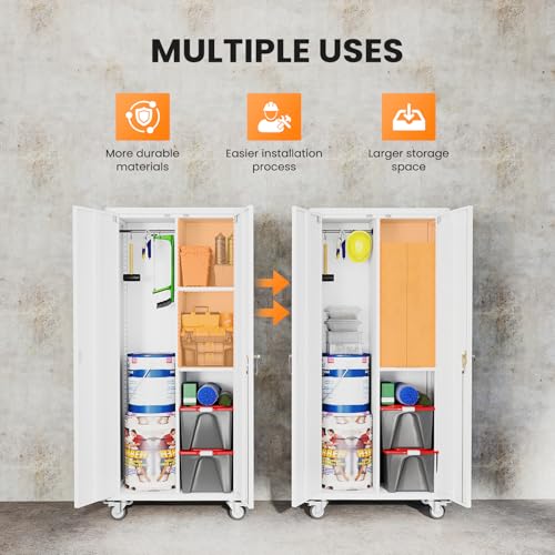 DUMOS 72 Inch Heavy-Duty Metal Garage Storage Cabinet with Lockable Door, Rolling Tool Cabinet