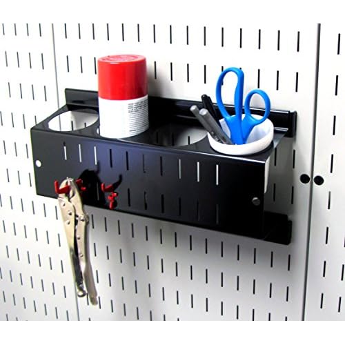 Wall Control Pegboard Spray Can Holder Bracket and Aerosol Can Organizer Pegboard and Slotted Tool Board - Black