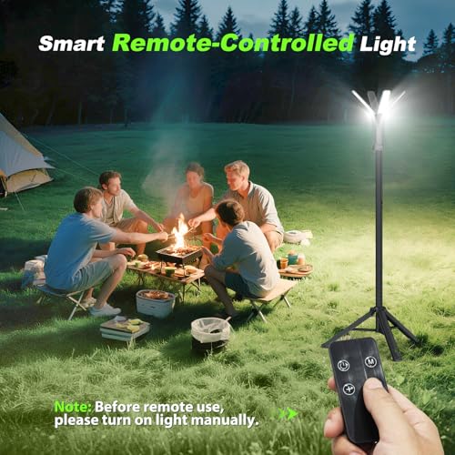 Clemas 6Ft Black Rechargeable Camping Lantern with Remote & Stand, 6000 Lumens Portable Outdoor Light