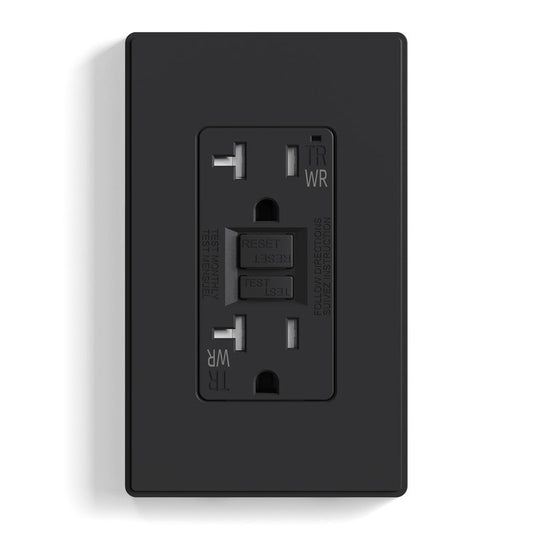 ELEGRP GFCI Outlet Outdoor, 20 Amp Self-Test GFI Electrical Outlet with Thinner Design, Weather & Tamper Resistant GFCI Receptacle, Ground Fault Receptacle w/Wall Plate, UL Listed, Matte Black, 1 Pack