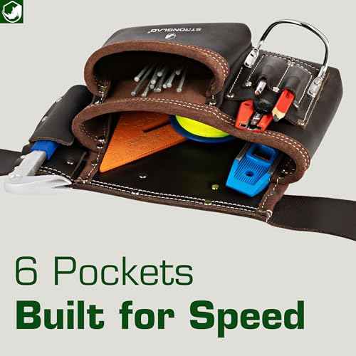 STRONGLAD Carpenter?Drywaller?Electrician Tool Belt ? 6-Pocket Oil-Tanned Leather | Wide Waist Fit 29?46" | Comfortable Utility Pouch
