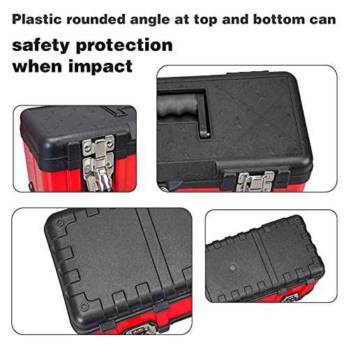 Steel Tool Box 15.5 Inch Small Portable Tool Organizer Box with Built-in Short Non-slip Handle Car Box with Removable tray
