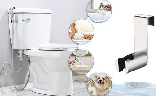 Fat-Cattie Handheld Bidet Sprayer for Toilet, Stainless Steel Bidet Sprayer Holder, Portable Pet Shower, Bathroom Spray Attachment for Personal Hygiene with Hook, Silver