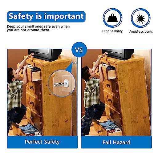 Adhesive Furniture Wall Anchors (10 Pairs 20 Packs), Vinkqiado Anti Tip Furniture Safety Straps for Baby Proofing, Secure Bookcase Dresser Shelf Cabinet to Wall for Child