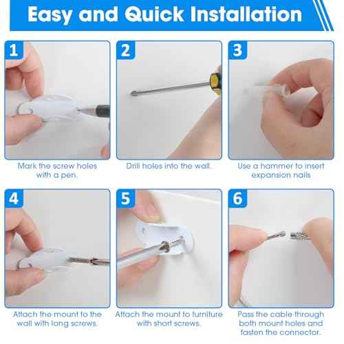 Guirnd 10 Pack Furniture Anchors, Anti Tip Furniture Anchors for Baby Proofing, Metal Earthquake Straps Furniture Straps Wall Anchor for Dresser and Bookcase (White)