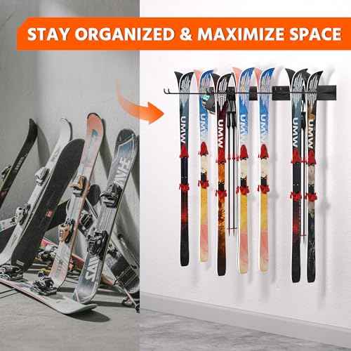Ultrawall Wall Mount Ski Rack, Garage Ski Storage Rack, Ski Hangers For 8 Pairs of Skis