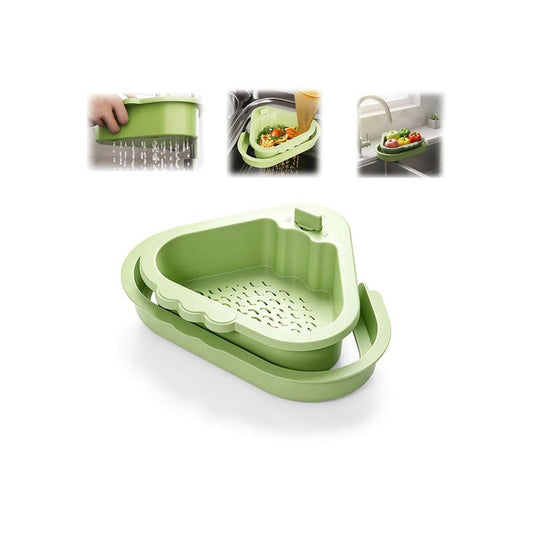 muxou Corner Sink Strainer - 2026 Upgraded Triangle Sink Strainer with Twist-Open Bottom, Sink Filter Basket No-Drill Mount with Invisible Adhesive, Kitchen Sink Catcher for Food Waste (Green/1PCS)