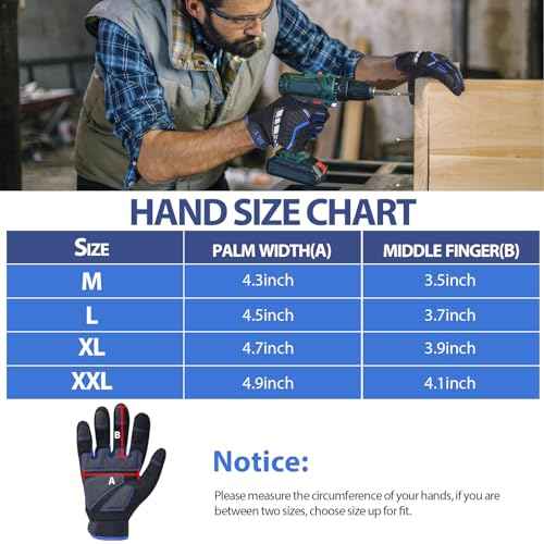 Heavy Duty Work Gloves, Impact Protection Mechanic Gloves, Synthetic Leather Work Gloves, Touchscreen Capable
