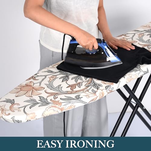 Veiox Ironing Board Cover & Pad 15x54 in, Organic Cotton, Elastic Edge, Yellow/Gray Flowers
