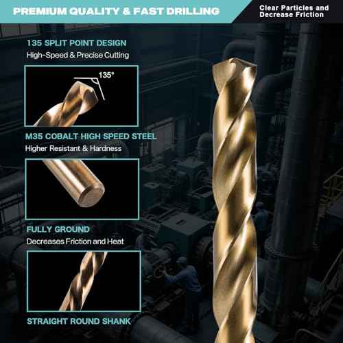 13Pcs M35 Cobalt Drill Bit Set, 1/16 inch-1/4 inch,Twist Jobber Drill Bit Kit for Stainless Steel, Hard Metal and Wood Plastic with Indexed Case