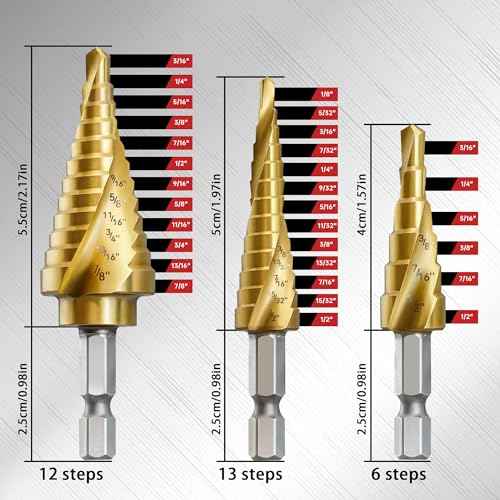 3PC Step Drill Bit Set, 1/4" Hex Shank High-Speed Steel Spiral Grooved Step Drill Bit for Sheet Aluminium Metal Wood Hole Drilling, 31 Step Sizes Taper Drill bit Set for DIY Lovers