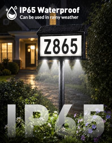 Black Solar Address Sign with LED Lights - Outdoor House Number Plaque