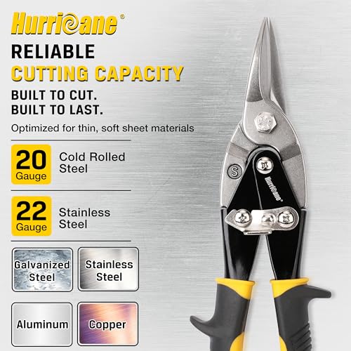 HURRICANE 10 Inch Straight Cut Aviation Tin Snips - Metal Shears for Thin Sheet Metal, Aluminum & DIY