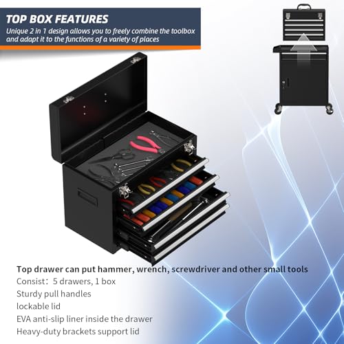 Granper 5-Drawer Rolling Tool Box with Locking Wheels – Heavy-Duty Alloy Steel Cabinet