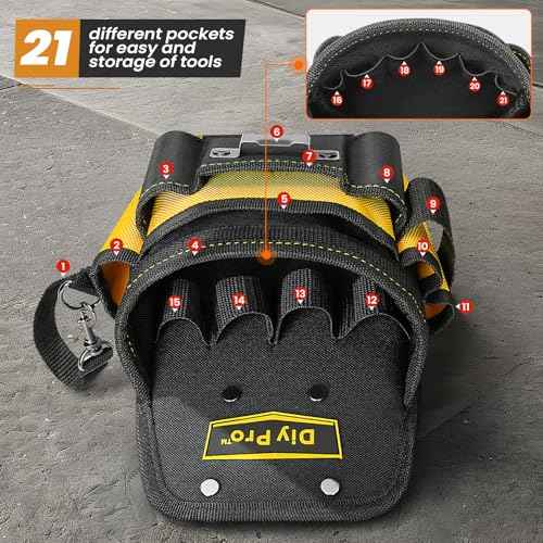 Tool Pouches, Tool Belt Pouch, Electrician Tool Pouch, Quickly Attach & Release Tool Belt Pouch with Clip, Tool Bag Multi-Pocket, Heavy Duty Utility Pouches for Carpenters & Home Improvement