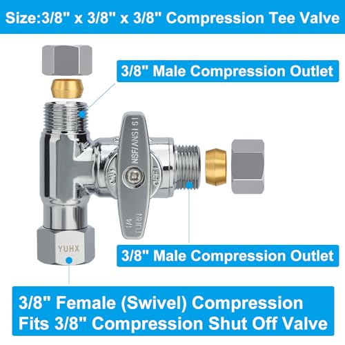 3/8 Inch Brass Angle Stop Add-A-Tee Valve - Water Line Splitter for Plumbing