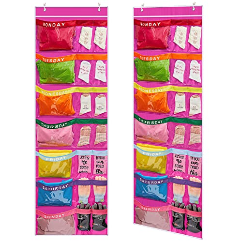 Kids Weekly Clothes Organizer with 21 Large & Small Pockets, Over-the-Door Storage