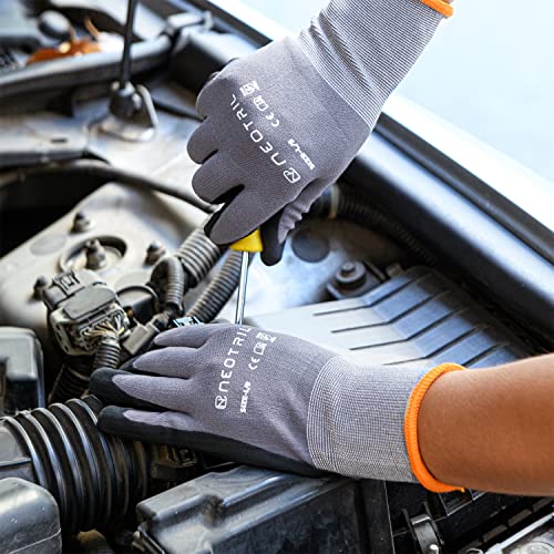 NEOTRIL MicroFoam Nitrile Coated Work Gloves - Large, 3 Pairs, Breathable Nylon, Safety Gloves for Men and Women