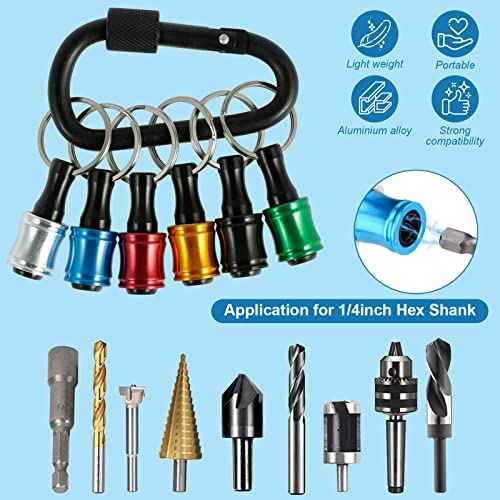 12pc Portable Bit holder Key chain, 1/4 inch Hex Shank Screwdriver Bit Clip for Impact Driver Drill Bit Keychain Extension Bar Quick Release, Easy Change Screwdriver Bit Holders