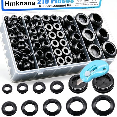 Black 11 Sizes Rubber Grommet Kit for Wire Protection - 210 Pieces