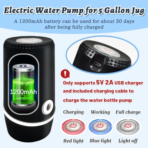 Beyio Black Electric Water Dispenser for 5 Gallon Bottle, Portable & Rechargeable