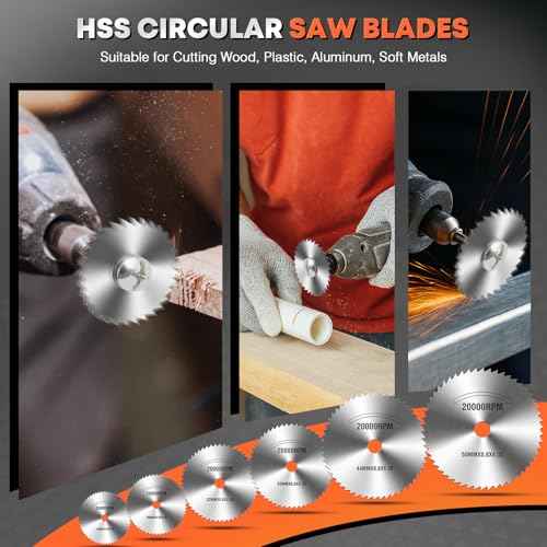 DIYSELF 54pcs Rotary Tool Cutting Discs Set, HSS Circular Saw Blades, 545 Diamond Cutting Wheels, Resin Cutting Discs, Sanding Discs, Rotary tool accessories for Cutting Wood Plastic Stone Glass Metal