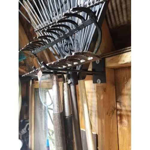 4 Pack Garage Storage Organizer for Tool Organization Heavy-Duty Solid Steel Wall Hanger for Garden Tools - Shovel Holder, Rake Broom Yard Wall Mount Hooks - Overhead Garage Storage Rack