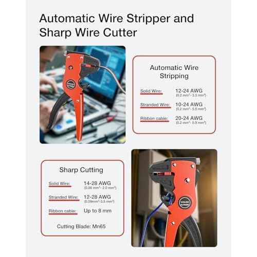 VCELINK Automatic Quickstrip Wire Stripper and Cutter, Professional Quick Strip Wire Stripper, 2 in 1 Adjustable Electrical Cable Wire Stripping Tool&Eagle Nose Self-Adjusting Wire Pliers, Black
